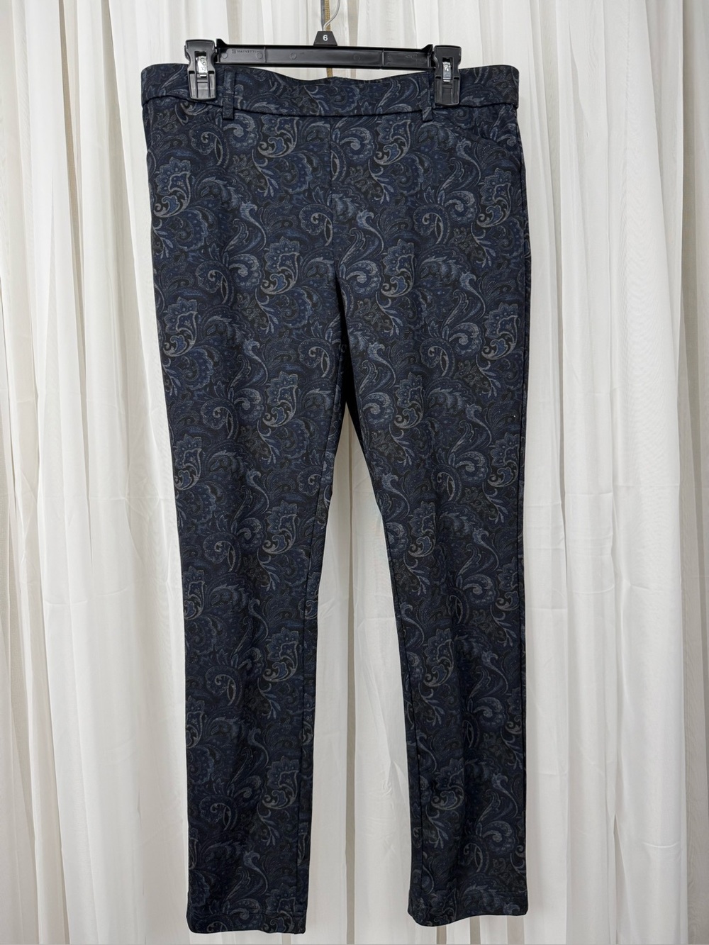 Jenna Rose Pull On Pants Women Large Blue Paisley Stretch Slim Leg Pants
